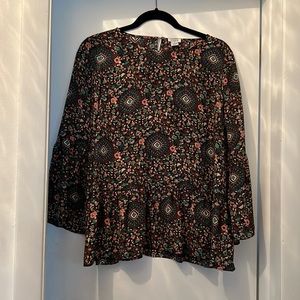J Crew floral medallion top with flowy bottom and bell sleeves - Size M